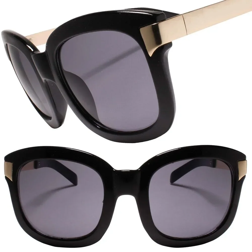 Retro  Look Bold Square Punk Rock Hip Hop Gold & Black Sunglasses